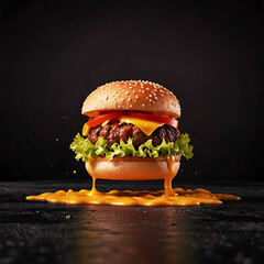 Double fresh tasty, delicious, Veggie cheese burger and hamburger with cheese and salad.