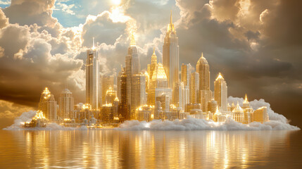 Obraz premium Unreal magical golden city lit by bright stars