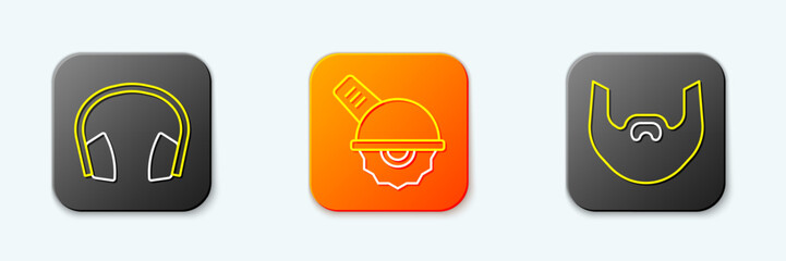 Set line Headphones, Electric circular saw and Mustache and beard icon. Vector
