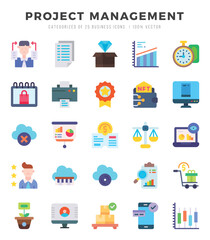 Set of Project Management Icons. Simple Flat art style icons pack. Vector illustration.