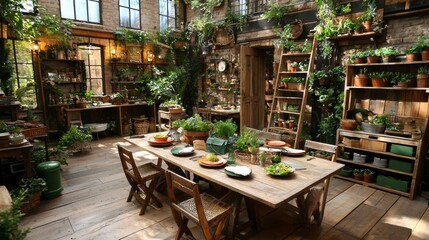 Rustic Indoor Garden Dining Room.