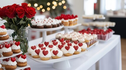 Naklejka premium Romantic Valentine's Cupcakes & Roses