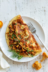 omelette with fried chanterelle mushrooms
