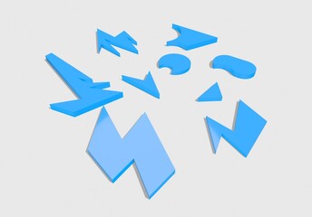 shards. 3d broken pieces with shadow. vandalism