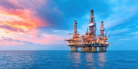 Offshore Oil Rig Platform at Sunset