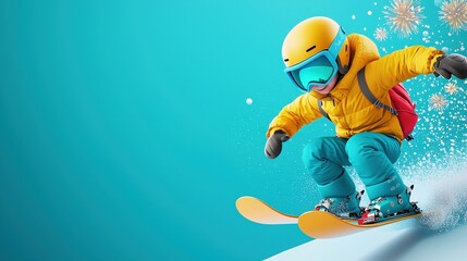 Obraz premium A young boy is snowboarding down a hill