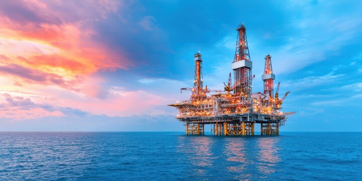 Offshore Oil Rig Platform at Sunset