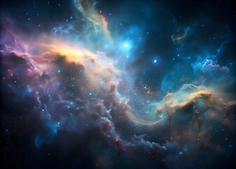 Fototapeta premium Cosmic Nebulae Glowing in the Dark Night Sky.