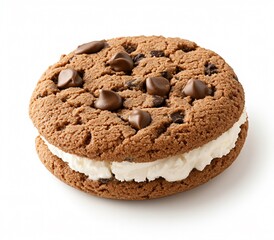 Chocolate Chip Cookie Ice Cream Sandwich on a White Background
