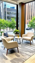 Fototapeta premium Modern Office Waiting Area with City View.