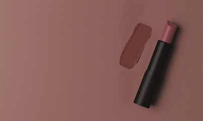 mocha mousse brown lipstick with smear on matching background for bold cosmetic branding with copy space