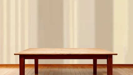 Fototapeta premium background with reflection on the wall with empty wooden table. For display mounting