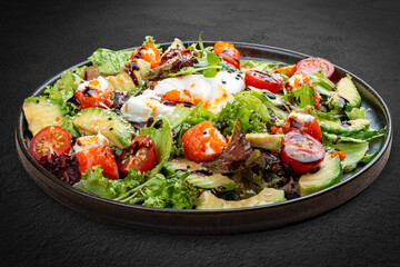 Salmon salad with cream cheese and poached egg