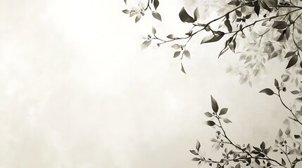 Monochrome Branches With Leaves And Blossoms Against A Soft Background