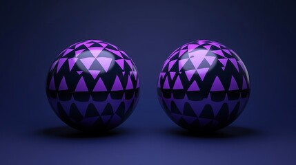 Two purple spheres with geometric patterns on a dark blue background.