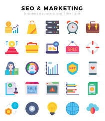 Set of SEO & MARKETING icons in Flat style. High quality Flat Icons symbol collection.