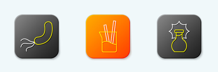 Set line Bacteria, Laboratory glassware and Explosion in the flask icon. Vector