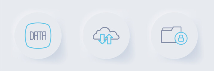 Set line Folder and lock, Cloud download upload and Data analysis icon. Vector
