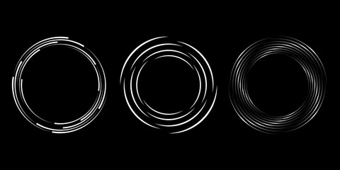 Set of  white  lines in circle form. Geometric art. Trendy design element for frame, logo, tattoo, sign, symbol, web, social media, prints, posters, template, pattern and abstract background	