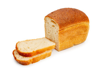 White bread, sliced, on a white background, isolated.