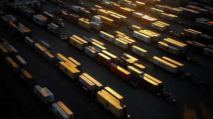 Obraz premium Aerial view of a shipping yard filled with containers focus on highvolume logistics dynamic silhouette with cranes