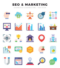Collection of SEO & MARKETING 25 Flat Icons Pack.