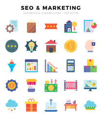 Set of 25 SEO & MARKETING Flat Icons Pack.