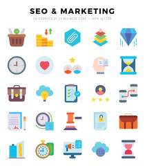 SEO & MARKETING Icons Pack. Flat icons set. Flat icon collection set. Simple vector icons.