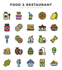 Simple Set of Food and Restaurant Related Vector Lineal Color Icons.