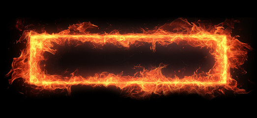 Fiery horizontal frame with bright and vibrant flame effect on  a black background