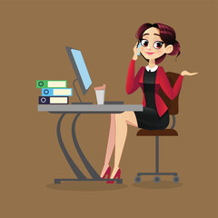 Office Girls working in office with Computer Background