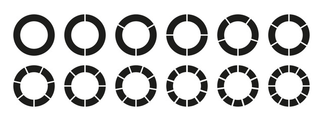 Coaching blank. Wheel divided, one, two, three, four, five, six, seven, eight, nine, ten, eleven, twelve segments. Infographic chart. Circle division, 1, 2, 3, 4, 5, 6, 7, 8, 9, 10, 11, 12 equal parts