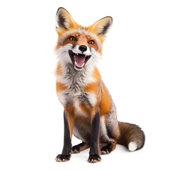 Happy Lucky Smiling isolated Playful Fox Wild Animal white background