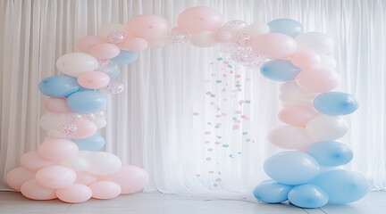 Pastel Pink and Blue Balloons Framing a Blank Square on a Colorful Background Perfect for Party Themes.
