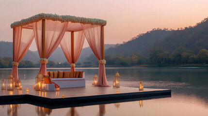 indian wedding setup on a lake