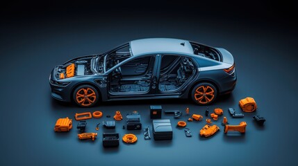 Electric Car Parts Cutaway View Components Engine Battery Technology
