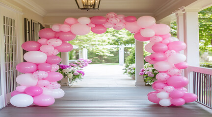 Pastel Pink and Blue Balloons Framing a Blank Square on a Colorful Background Perfect for Party Themes.