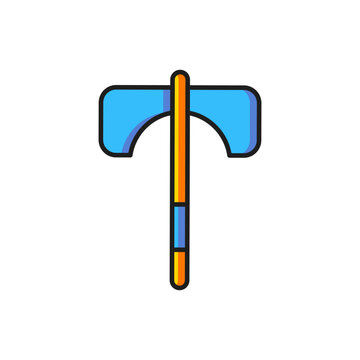 recommend clip art: Color Medieval axe icon isolated on white background. Battle axe, executioner axe. Medieval weapon. Flat filled outline style with shadow. Vector