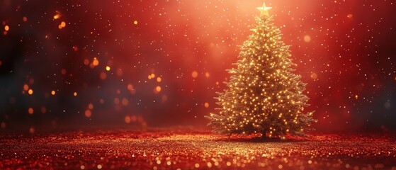Christmas Tree Centerpiece with Gold Confetti Sparkles, Indoors for Holiday Advertising and Marketing Materials
