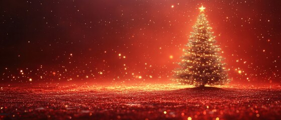 Naklejka premium Christmas Tree, Red Sparks on Black Background, for Holiday Advertisements