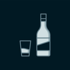 Line Bottle of vodka with glass icon isolated on black background. Flat filled outline style with shadow. Vector