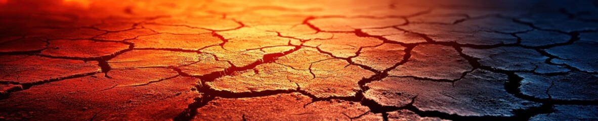 Fototapeta premium A close up of a cracked and broken surface with a red and orange hue