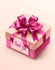 Obraz premium Pink Gift Box with Magenta Bow and Thank You Note