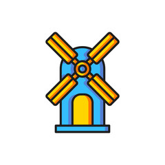 Color Wind turbine icon isolated on white background. Wind generator sign. Windmill for electric power production. Flat filled outline style with shadow. Vector