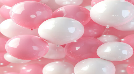 Pastel Pink and Blue Balloons Framing a Blank Square on a Colorful Background Perfect for Party Themes.