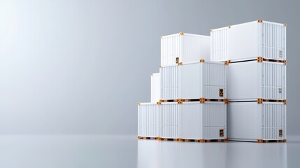 Stacked White Shipping Containers on Gray Background for Transportation and Logistics