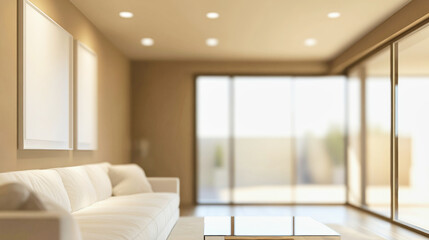 Elegant minimalist living room in mocha mousse colors enhances serene simplicity