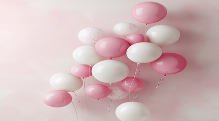 Pastel Pink and Blue Balloons Framing a Blank Square on a Colorful Background Perfect for Party Themes.