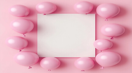 Pastel Pink and Blue Balloons Framing a Blank Square on a Colorful Background Perfect for Party Themes.