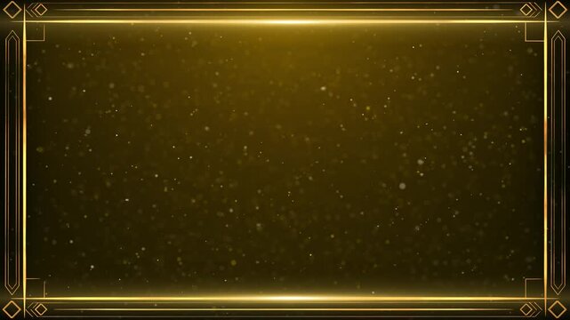 Luxury vip backdrop Digital golden frame title border Copy space for casino royal or grand trendy wedding luxury deluxe Geometric. award ceremony event glitter light sparkling particles intros titles.